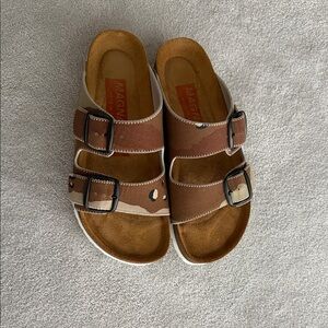 Birkenstock Brown Double-Buckle Slide Sandals